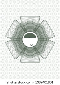 Green passport money rosette with umbrella icon inside