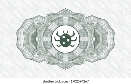 Green passport money rosette. Vector Illustration. Detailed with bug icon inside
