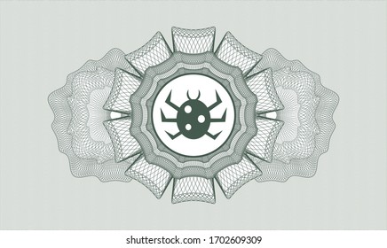 Green passport money rosette. Vector Illustration. Detailed with bug icon inside