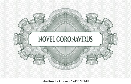 Rosette für grünen Pass. Vector Illustration. Detaillierte Angaben mit Text Novel Coronavirus