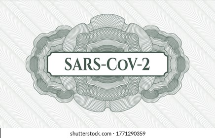 Rosette con dinero del pasaporte verde. Ilustración vectorial. Detallado con el texto SARS-CoV-2 dentro