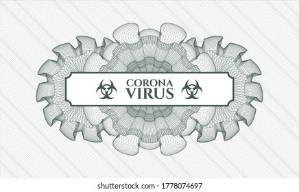 Green passport money rosette. Vector Illustration. Detailed with text Coronavirus inside