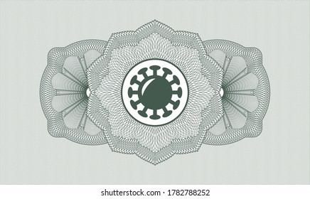 Green passport money rosette. Vector Illustration. Detailed with coronavirus icon inside