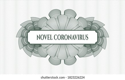 Green passport money rosette. Vector Illustration. Detailed with text Novel Coronavirus inside