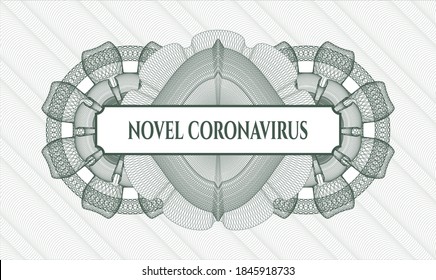 Green Pass Geld Rosette. Vektorgrafik. Detaillierte Angaben mit Text Novel Coronavirus Innen