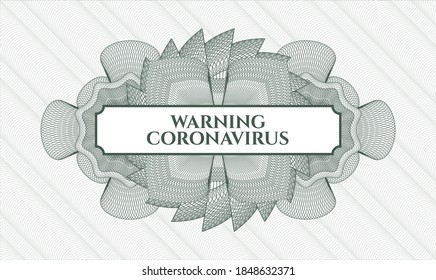 Rosette con dinero del pasaporte verde. Ilustración vectorial. Detallado con texto Advertencia Coronavirus dentro