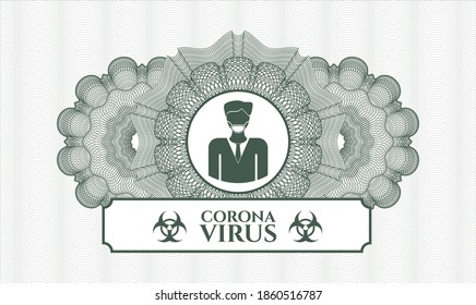 Rosette con dinero del pasaporte verde. Ilustración vectorial. Detallado con un hombre con un icono de máscara facial y un texto de Coronavirus dentro