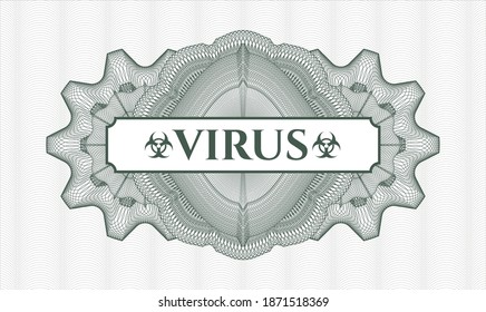 Green passport money rosette. Vector Illustration. Detailed with text Virus inside