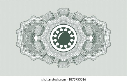 Green passport money rosette. Vector Illustration. Detailed with coronavirus icon inside
