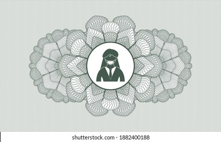 Green passport money rosette. Vector Illustration. Detailed with woman wearing face mask icon inside