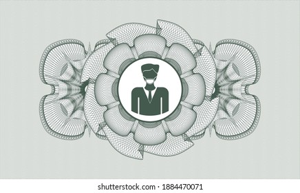 Green passport money rosette. Vector Illustration. Detailed with man wearing face mask icon inside