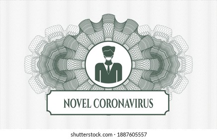 Rosette con dinero del pasaporte verde. Ilustración vectorial. Detallado con un hombre con un icono de máscara facial y un texto de Novel Coronavirus dentro