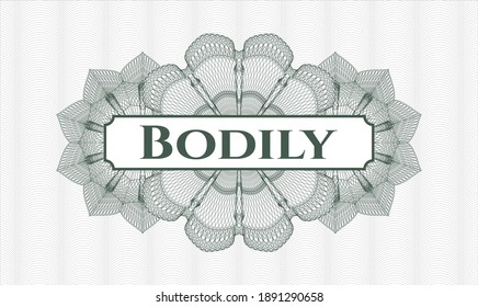 Green Pass Geld Rosette. Vektorgrafik. Detaillierte Angaben mit Bodily-Innen-Text