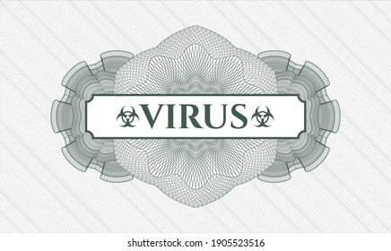 Green passport money rosette. Vector Illustration. Detailed with text Virus inside
