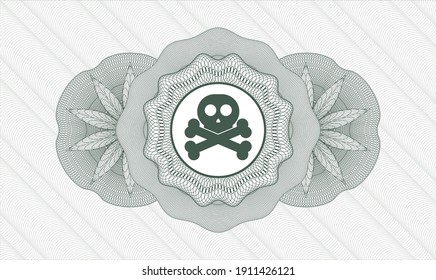 Green passport money rosette. Vector Illustration. Detailed with crossbones icon inside