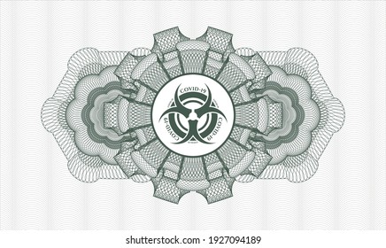 Rosette con dinero del pasaporte verde. Ilustración vectorial. Detallado con el icono de biohazard covid-19