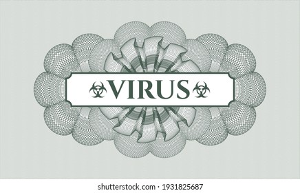 Green passport money rosette. Vector Illustration. Detailed with text Virus inside