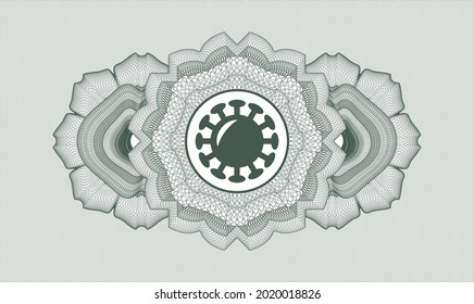 Green passport money rosette. Vector Illustration. Detailed with coronavirus icon inside