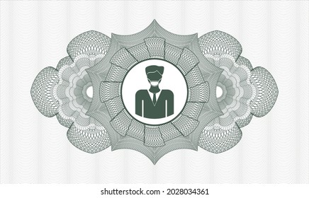 Green passport money rosette. Vector Illustration. Detailed with man wearing face mask icon inside