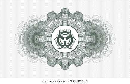 Rosette con dinero del pasaporte verde. Ilustración vectorial. Detallado con el icono de biohazard covid-19