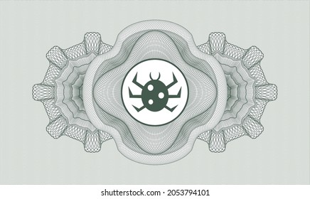 Green passport money rosette. Vector Illustration. Detailed with bug icon inside