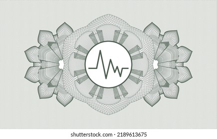 Green passport money rosette. Vector Illustration. Detailed with electrocardiogram icon inside