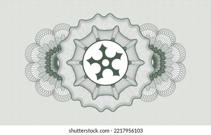 Green passport money rosette. Vector Illustration. Detailed with ninja star icon inside