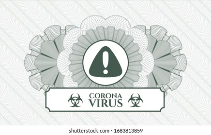 Green passport money rosette with warning icon and Coronavirus text inside