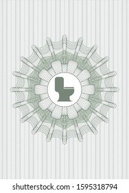 Green passport money rosette with WC toilet icon inside