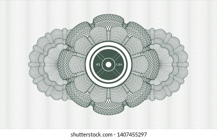 Green passport money rosette with weightlifting or powerlifting plate (45 lbs) icon inside