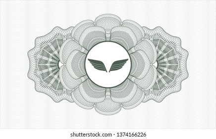 Green passport money rosette with wings icon inside