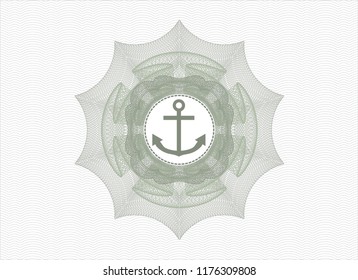 Green passport money rossete with anchor icon inside
