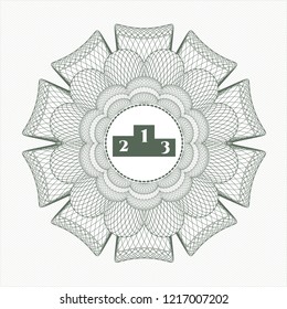 Green passport money rossete with podium icon inside