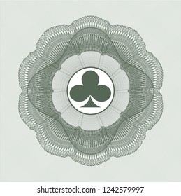 Green passport money rossete with poker clover icon inside