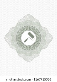 Green passport money rossete with roller brush icon inside