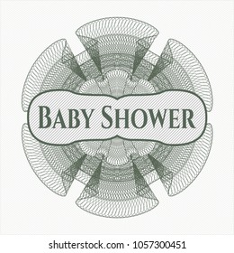 Green passport money rossete with text Baby Shower inside