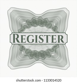 Green passport money rossete with text Register inside