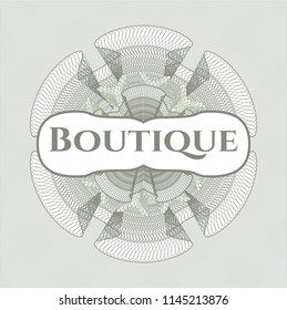 Green passport money rossete with text Boutique inside