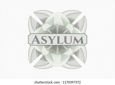Green passport money rossete with text Asylum inside