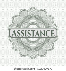 Green passport money rossete with text Assistance inside
