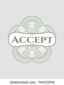 Green passport money rossete with text Accept inside