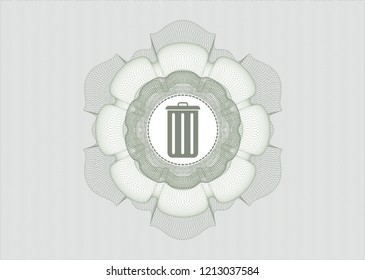 Green passport money rossete with trash can icon inside