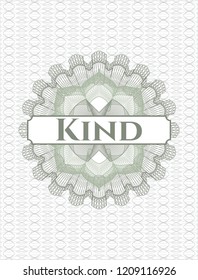 Green passport money style rosette with text Kind inside
