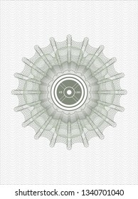 Green passport money style rosette with weightlifting or powerlifting plate (45 lbs) icon inside