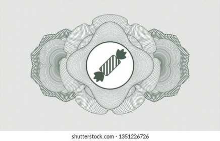 Green passport money style rosette with candy icon inside