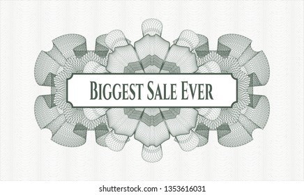 Green passport money style rosette with text Biggest Sale Ever inside