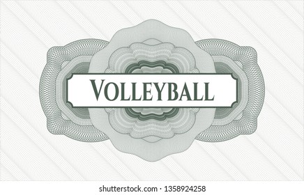 Green passport money style rosette with text Volleyball inside