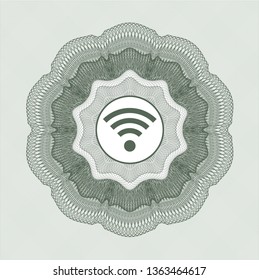 Green passport money style rosette with wifi signal icon inside