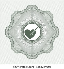 Green passport money style rosette with love icon inside