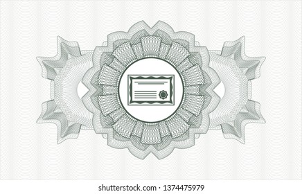 Green passport money style rosette with certificate icon inside